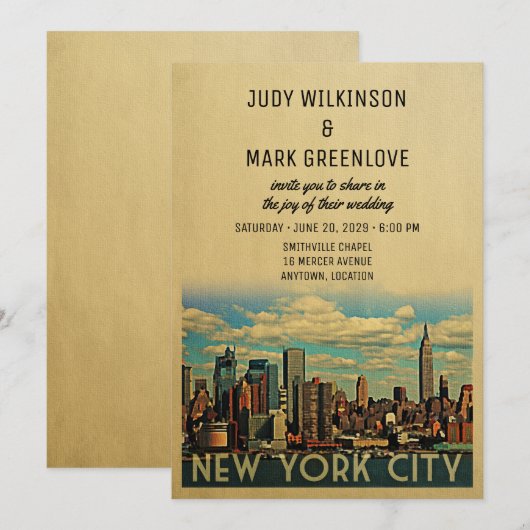New York City Wedding Invitation  NYC Kaart (Voorkant / Achterkant)