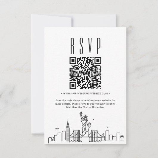 New York City Wedding QR-code RSVP Kaart (Voorkant)