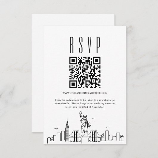 New York City Wedding QR-code RSVP Kaart (Voorkant / Achterkant)