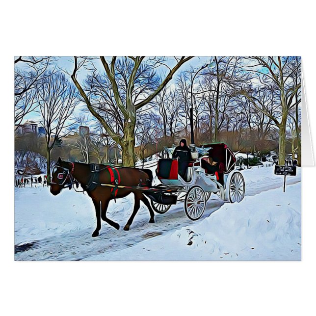 New York City Winter Horse Digital Art Kerstmis (Voorkant Horizontaal)