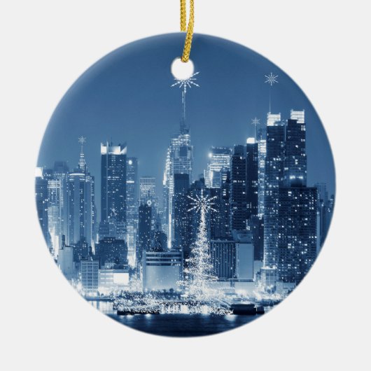New-York City Winter Skyline kerstadditie Keramisch Ornament (Voorkant)