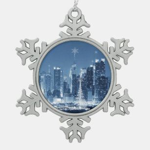 New York City Winter SkyLine Tin Sneeuwvlok Ornament