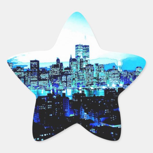 New York City wolkenkrabbers bij Night Star Sticke Ster Sticker (Voorkant)