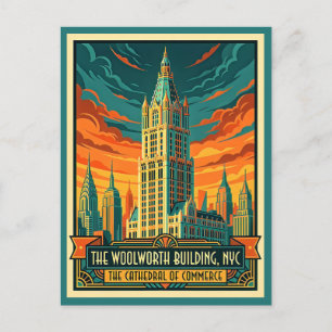 New York City, Woolworth Building jaren 20 Retro Briefkaart