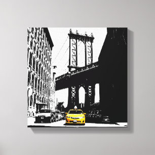 New York City Yellow Taxi Brooklyn Bridge Nyc Canvas Afdruk
