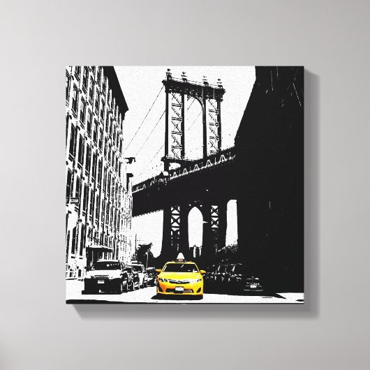 New York City Yellow Taxi Brooklyn Bridge Nyc Canvas Afdruk (Voorkant)
