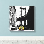 New York City Yellow Taxi Brooklyn Bridge Nyc Canvas Afdruk (Insitu (Houten vloer))