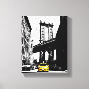 New York City Yellow Taxi Brooklyn Bridge Pop Art Canvas Afdruk