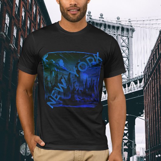 New York City Zwart Blauw Naam Graphic T-shirt