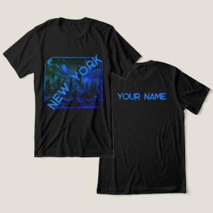 New York City Zwart Blauw Naam Graphic T-shirt