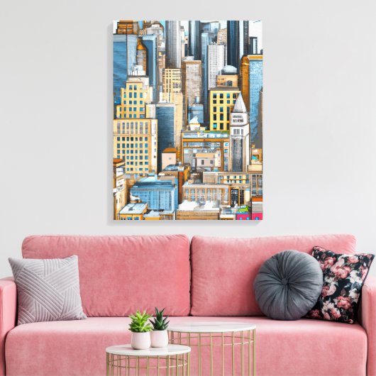 New York Cityscape Illustratie Canvas Afdruk (Insitu (Woonkamer))