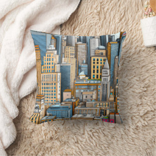 New York Cityscape Illustratie Kussen