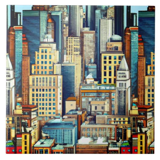 New York Cityscape Illustratie Tegeltje (Voorkant)