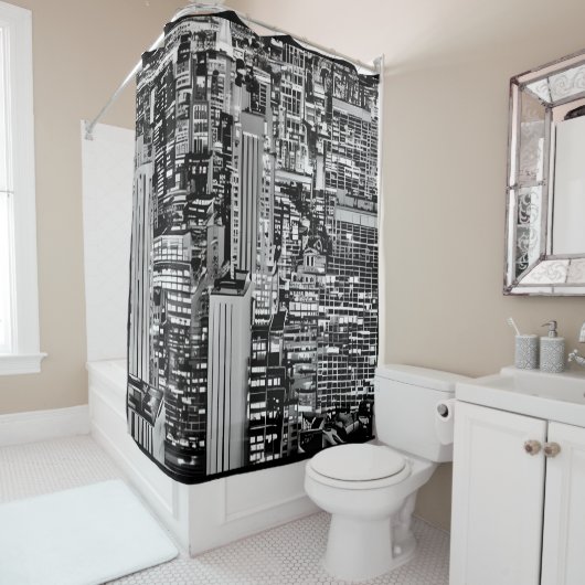 New York Cityscape in Black en White Douchegordijn (In situ)