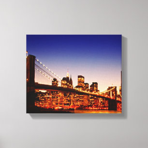 New York cityscape met brug over de rivier Canvas Afdruk