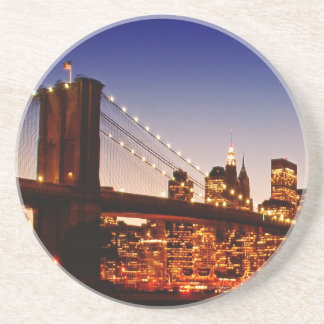 New York cityscape met brug over de rivier Zandsteen Onderzetter