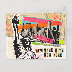 New York Cityscape Reis Magazine Pop Art Collage Briefkaart