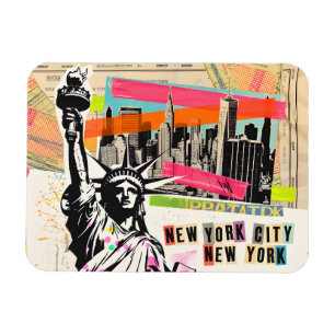 New York Cityscape Reis Magazine Pop Art Collage Magneet
