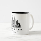 New York Cityscape Zwart Monochroom Logo Tweekleurige Koffiemok (Voorkant rechts)