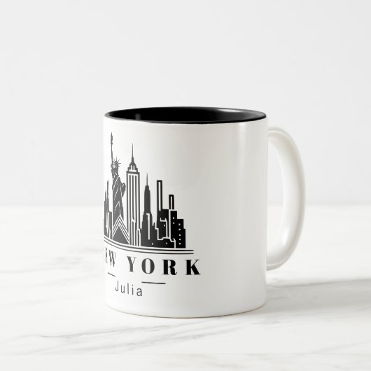 New York Cityscape Zwart Monochroom Logo Tweekleurige Koffiemok (Voorkant rechts)