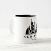New York Cityscape Zwart Monochroom Logo Tweekleurige Koffiemok (Voorkant links)