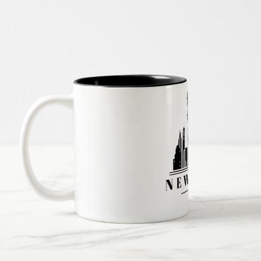 New York Cityscape Zwart Monochroom Logo Tweekleurige Koffiemok (Links)