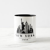 New York Cityscape Zwart Monochroom Logo Tweekleurige Koffiemok (Center)