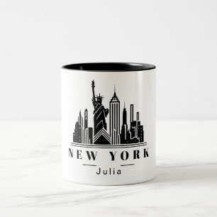 New York Cityscape Zwart Monochroom Logo Tweekleurige Koffiemok