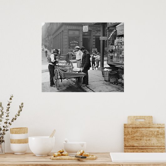New York Clam Seller in Mulberry Bend 1900 Poster (Keuken)