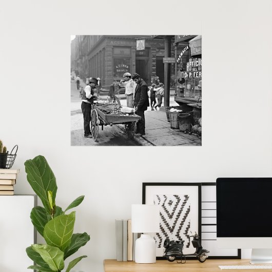 New York Clam Seller in Mulberry Bend 1900 Poster (Thuiskantoor)