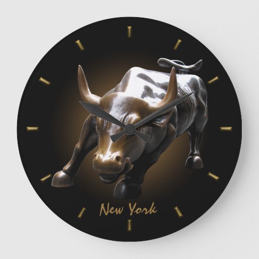 New York Clock Bull Statue Gifts NYC Wall Clock Grote Klok (Voorkant)