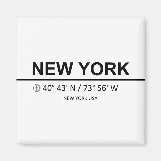 New York Coordinaten - coördinaten van New York Magneet (Voorkant)