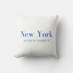 New York Cotton Pillow met GPS Coordinates Kussen