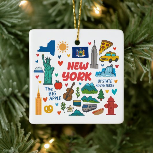 New York Custom Family Trip Christmas Keramisch Ornament (Boom)