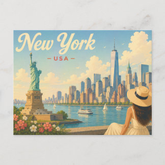 New York - De dame met de hoed Reisansichtkaart Briefkaart