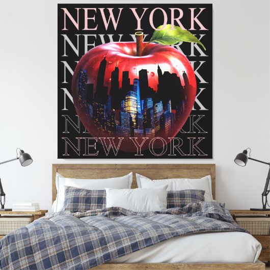 New York de grote appel fruit silhouet stad Canvas Afdruk (Insitu (Slaapkamer))