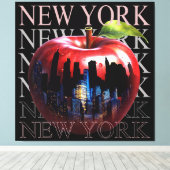 New York de grote appel fruit silhouet stad Canvas Afdruk (Insitu (Houten vloer))