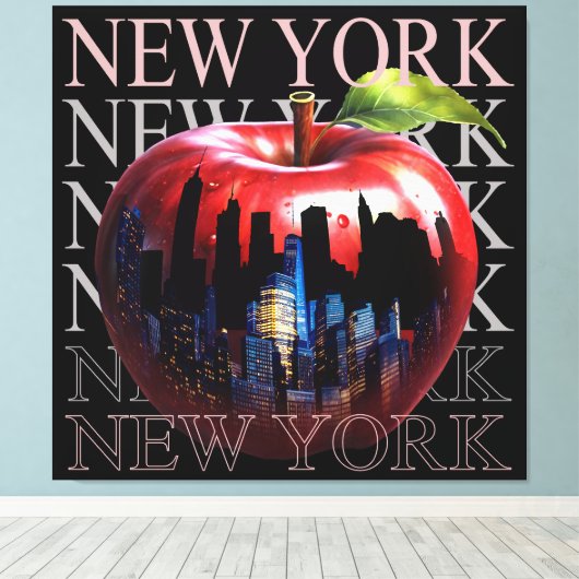 New York de grote appel fruit silhouet stad Canvas Afdruk (Insitu (Houten vloer))