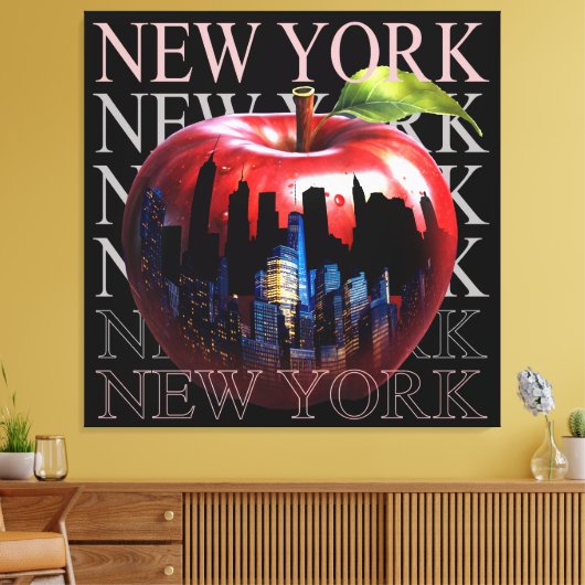 New York de grote appel fruit silhouet stad Canvas Afdruk (Insitu (Woonkamer))