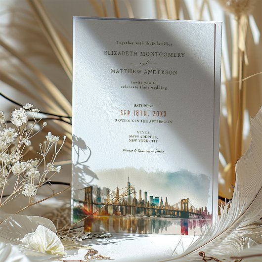 New York Destination Wedding Waterverf Uitnodiging