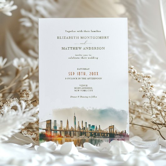 New York Destination Wedding Waterverf Uitnodiging