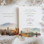 New York Destination Wedding Waterverf Uitnodiging