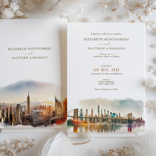 New York Destination Wedding Waterverf Uitnodiging