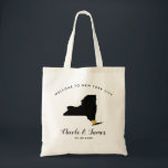 New York Destination Wedding Welcome Bag Tas<br><div class="desc">Trouwweekend welkomstgeschenk tas voor buiten de stad gasten naar uw bruiloft,  met afbeelding van New York,  met gouden hart. Vul het tas met je favoriete lekkernijen.</div>
