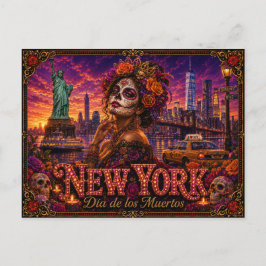 New York Día de los Muertos Retro Briefkaart
