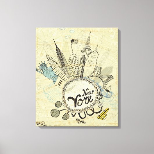 New York Doodle Poster Canvas Afdruk (Voorkant)