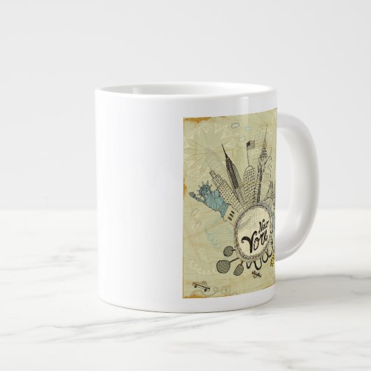 New York Doodle Poster Grote Koffiekop (Voorkant rechts)