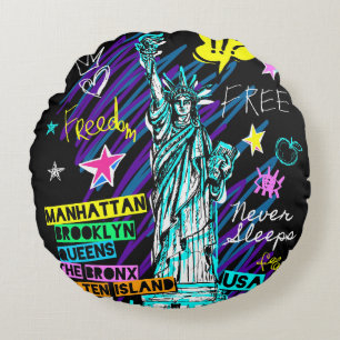 New York Doodle Rond Kussen