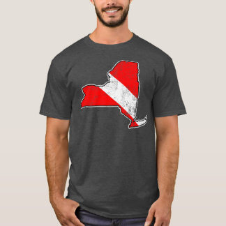 New York Duik Vlag Scuba Duiken State Kaart Duik F T-shirt