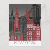 New York Elevations by Night - Red Briefkaart (Voorkant)